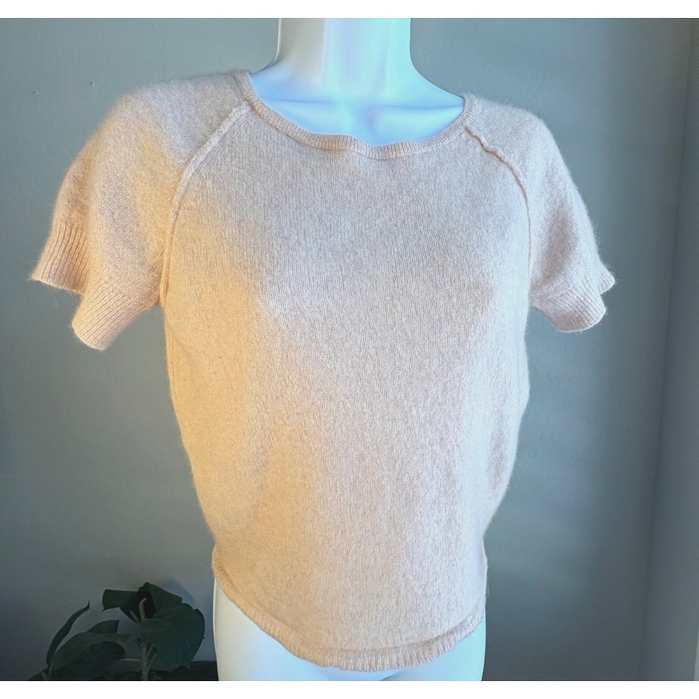 James Perse 100% Cashmere Short‎ Sleeve Sweater Women's Size 3 Beige Blush Soft